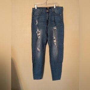 Classic Blue Distressed Ankle Jeans